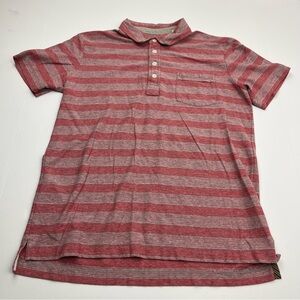 Billy Reid Short Sleeve Stripe Polo Shirt Red Gray Mens Size Medium Cotton Blend